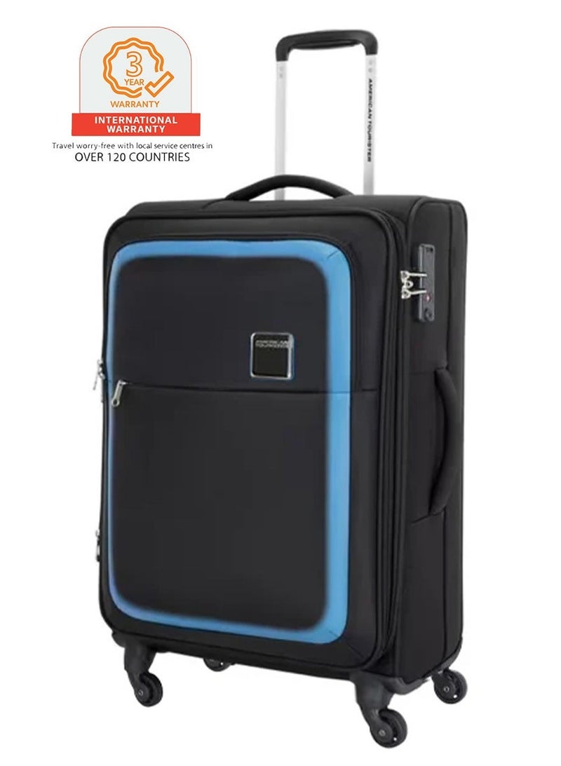 AMERICAN TOURISTER Seville Suitcase, Check-in Size 69 cm / 25 inch, 4 Wheels, Soft Top, Polyester, Black|TSA Lock|Front Storage Compartment|Inner Mesh Zippered Pocket - 3 Years International Warranty - Image 1